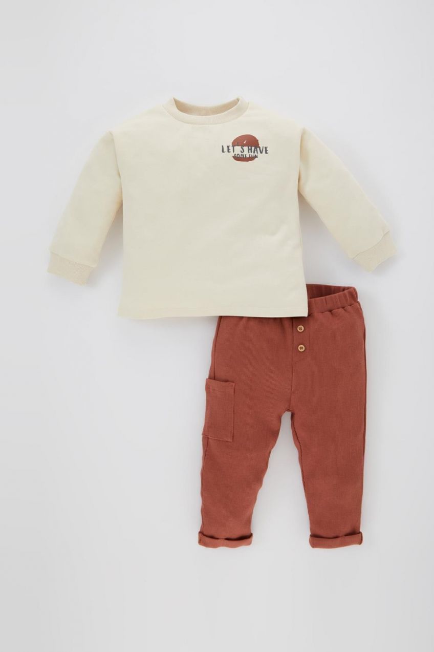 DEFACTO Baby Boy Printed Sweatshirt Trousers 2 Piece Set