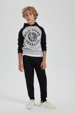 DEFACTO Boy's Printed Hooded Sweatshirt Sweatpants Set of 2