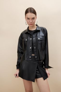 DEFACTO Oversize Fit Faux Leather Long Sleeve Shirt