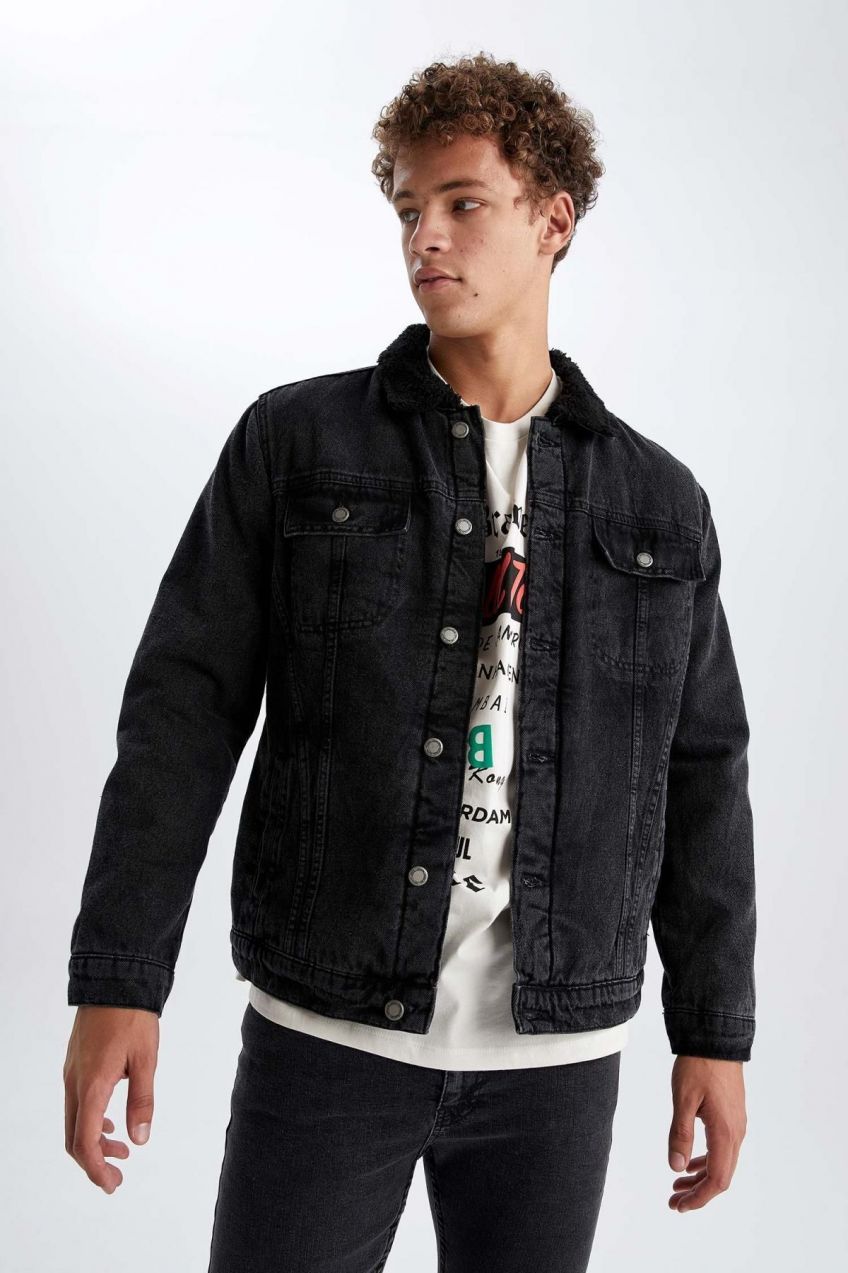 DEFACTO Slim Fit Faux Fur Collar Jean Jacket
