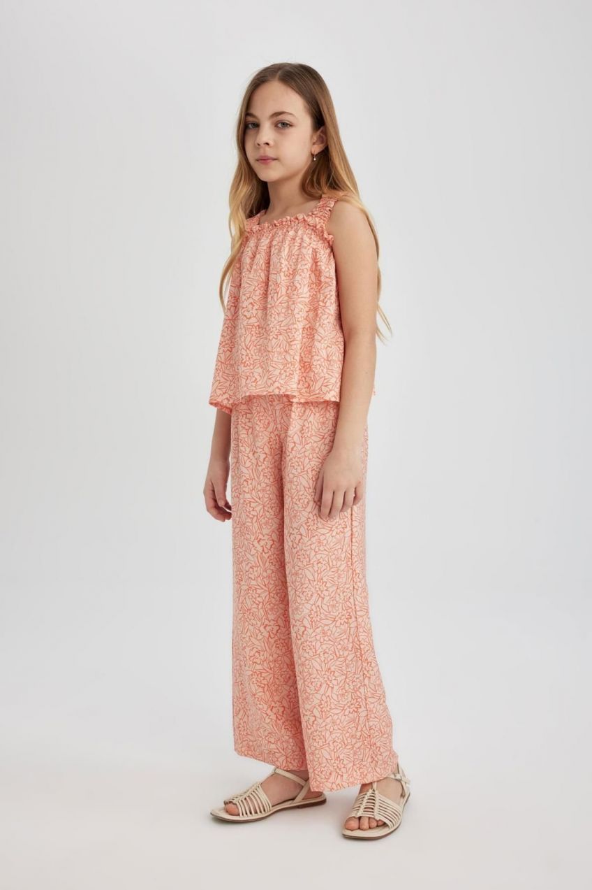 DEFACTO Girl's Wide Leg Wide Leg Patterned Trousers