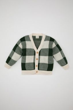 DEFACTO Baby Boy V-Neck Checked Cardigan