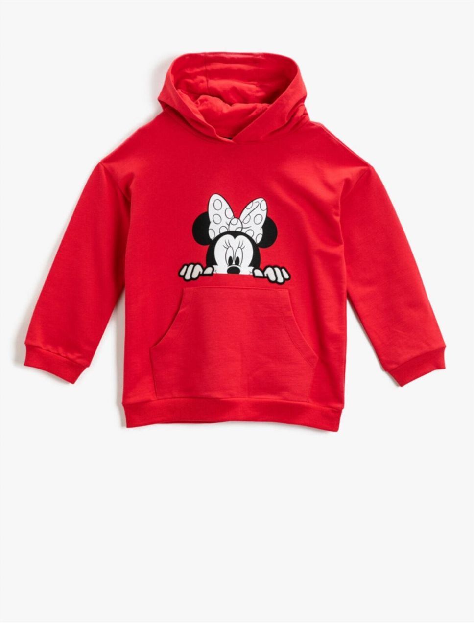 Koton Girl's Red Minnie Mouse Licensed Hoodie and Sweatshirt with Kangaroo Pocket Printed Cotton