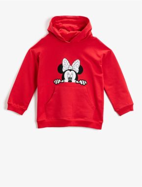 Koton Girl's Red Minnie Mouse Licensed Hoodie and Sweatshirt with Kangaroo Pocket Printed Cotton