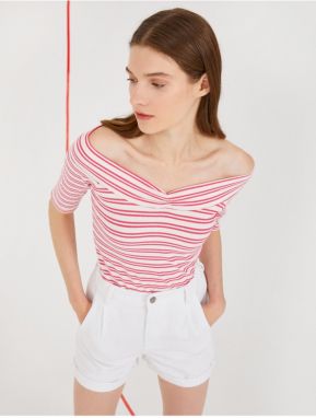 Koton Women's Pink Striped T-Shirt