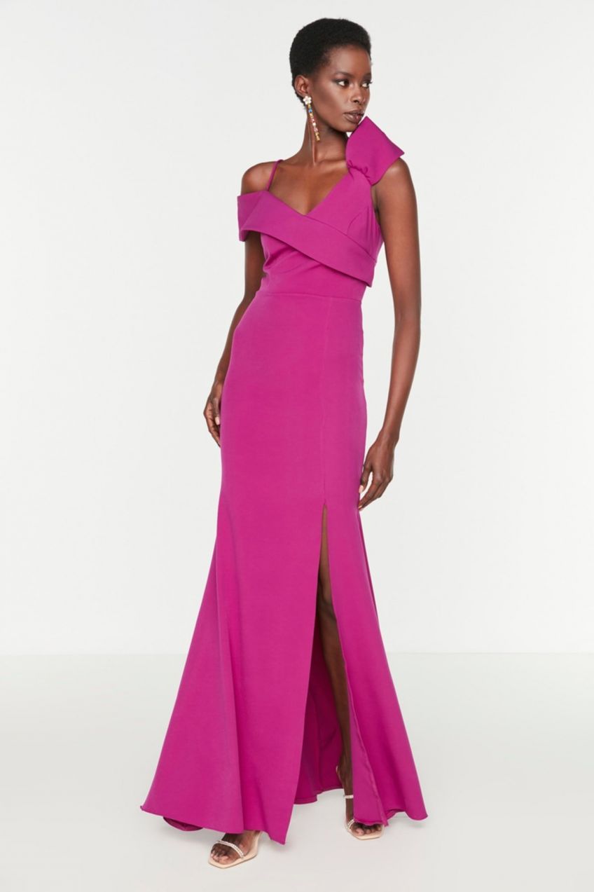 Trendyol Plum Collar Detailed Evening Dress