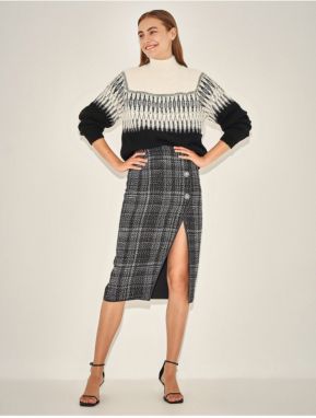 Koton Shiny Button Detailed Plaid Pencil Skirt