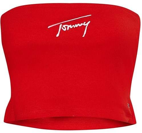 Tommy Jeans Top - TJW CROP SIGNATURE TUBE TOP červený