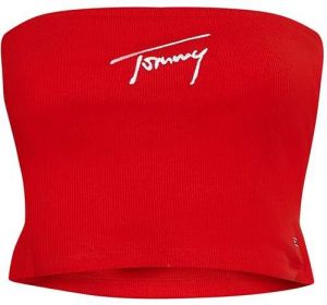 Tommy Jeans Top - TJW CROP SIGNATURE TUBE TOP červený