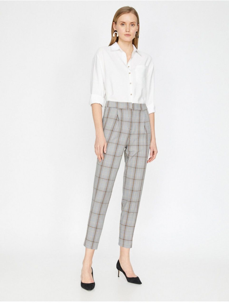 Koton Women's Blue/Grey Check Pants