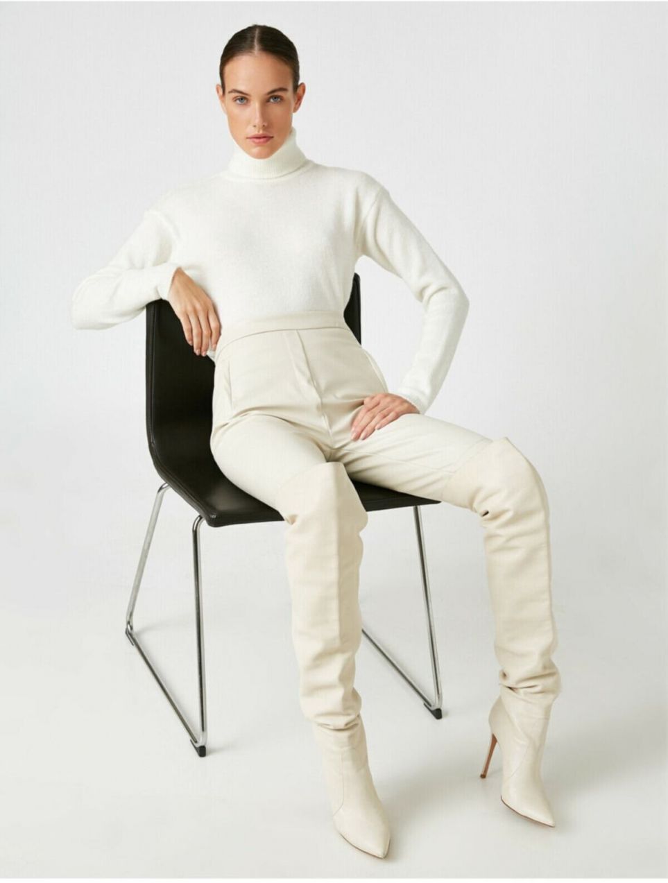 Koton Women's Ecru Leather Look Pants