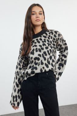 Trendyol Anthracite Animal Patterned Knitwear Sweater