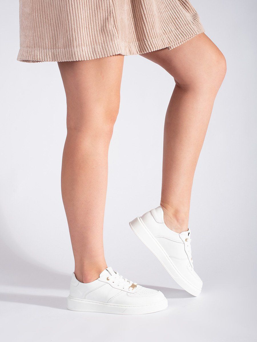 Shelvt White Women's Leather Sports Shoes
