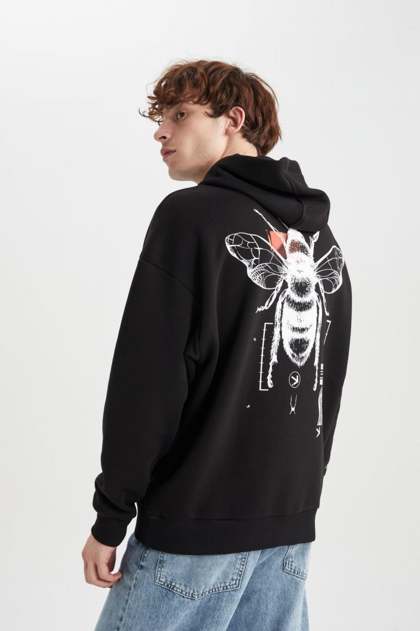 DEFACTO Oversize Fit Back Printed Hooded Sweatshirt
