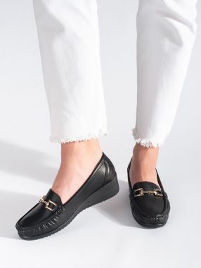 Shelvt Women's black loafers with buckle