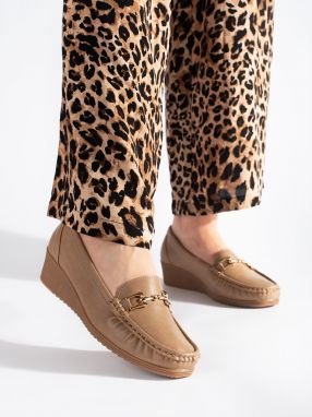 Shelvt Beige women's loafers with buckle