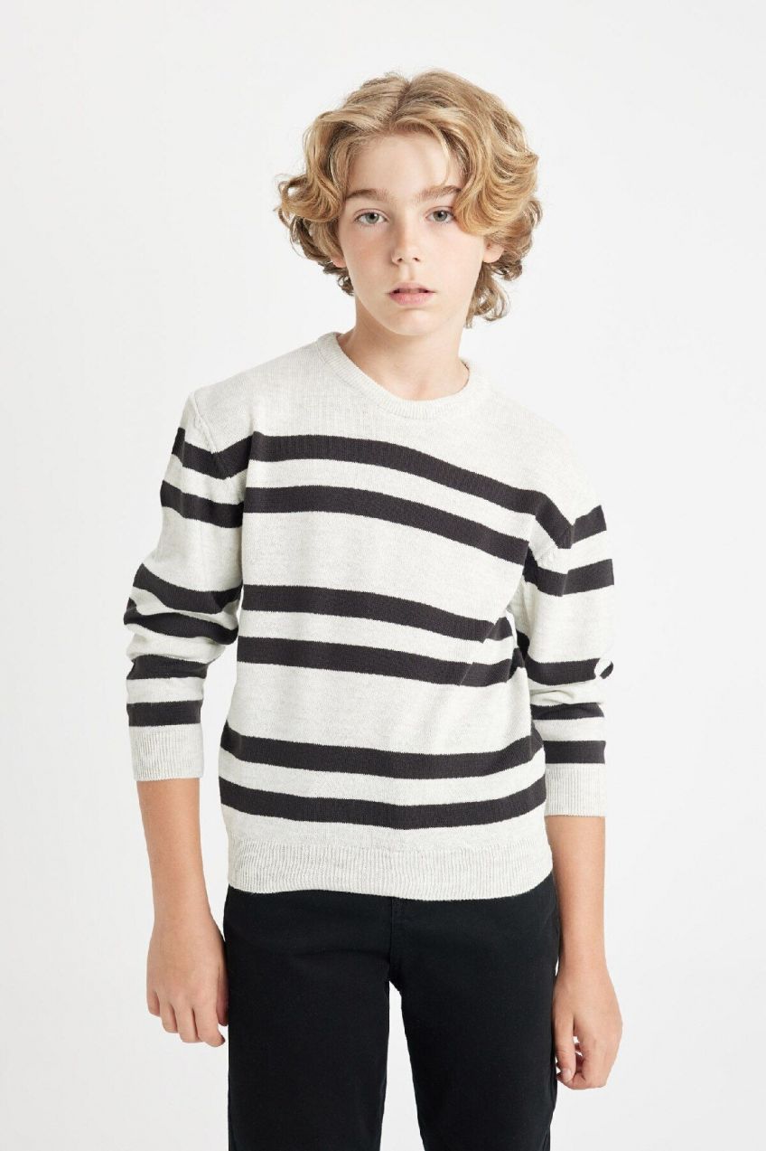 DEFACTO Boy's Crew Neck Striped Sweater