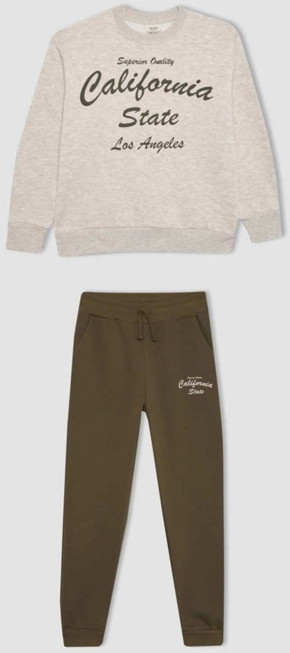 DEFACTO Boy's Printed Sweatshirt Tracksuit Bottoms 2 Piece Set
