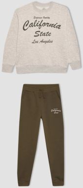 DEFACTO Boy's Printed Sweatshirt Tracksuit Bottoms 2 Piece Set
