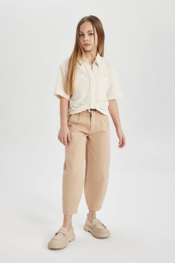DEFACTO Girls Barrel Fit Wide Leg Cotton Belted Trousers