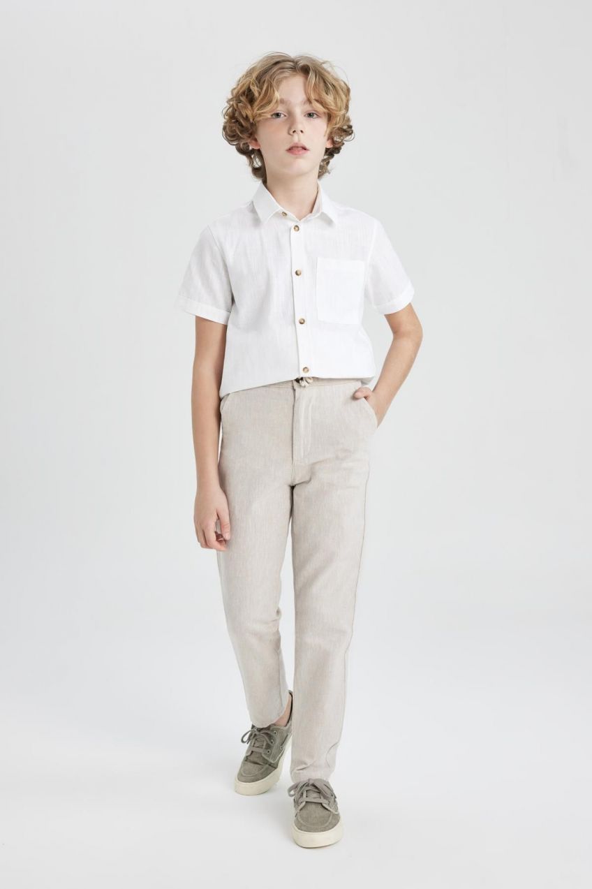 DEFACTO Boy's Standard Leg Linen Blended Trousers