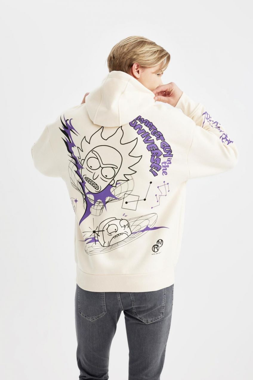 DEFACTO Rick And Morty Oversize Fit Hooded Sweatshirt