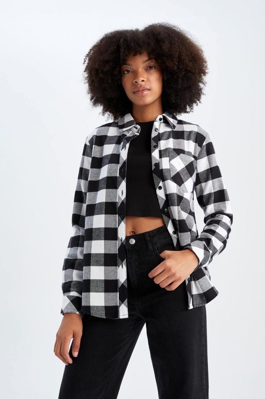 DEFACTO Regular Fit Checked Flannel Long Sleeve 100% Cotton Shirt