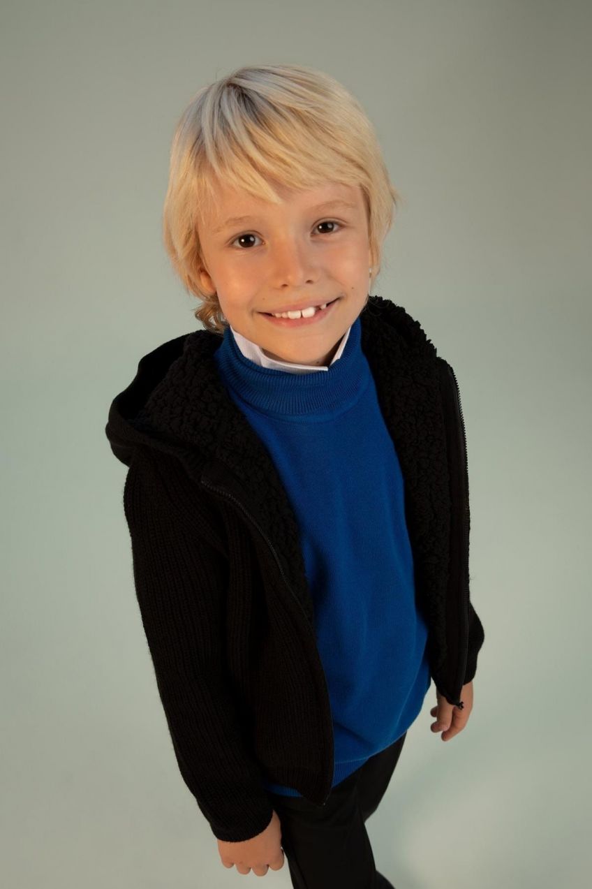 DEFACTO Boy's Black Hooded Knitwear School Cardigan