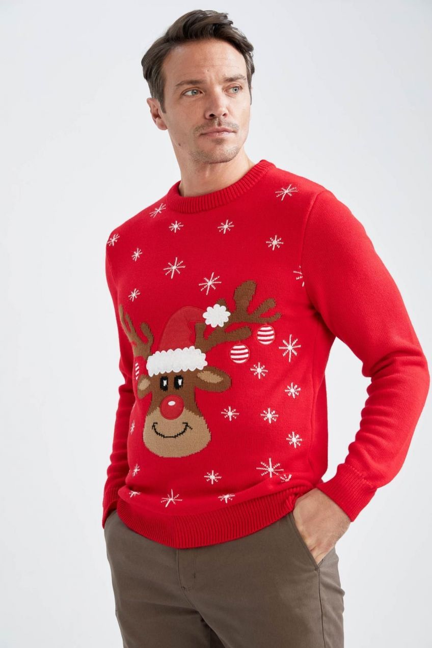 DEFACTO New Year Themed Regular Fit Crew Neck Sweater