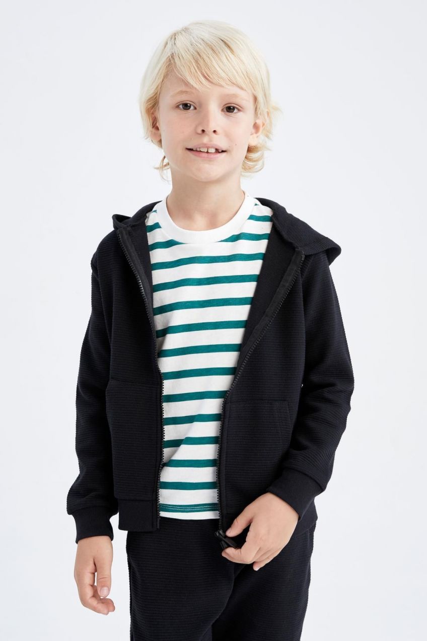 DEFACTO Boy's Black Hooded School Cardigan