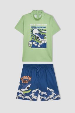 DEFACTO Boy Printed Short Sleeve Shorts 2-Piece Swimsuit Set
