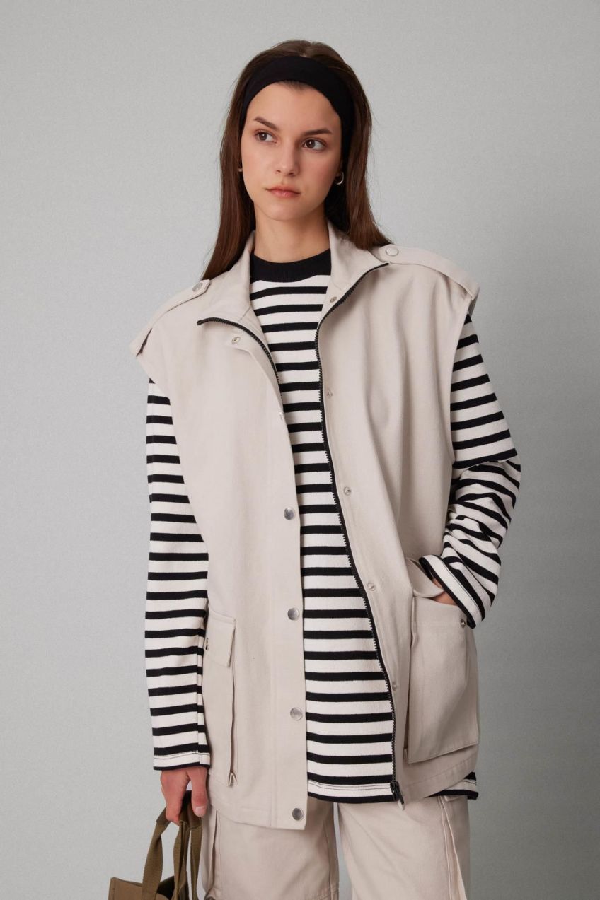 DEFACTO Half Turtleneck Zippered Gabardine Vest