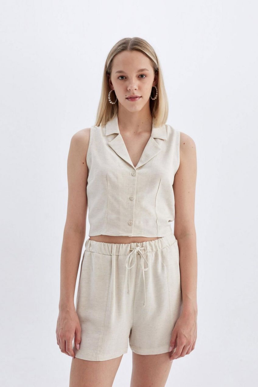 DEFACTO Fitted Pajama Collar Linen Blend Sleeveless Shirt