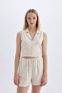 DEFACTO Fitted Pajama Collar Linen Blend Sleeveless Shirt
