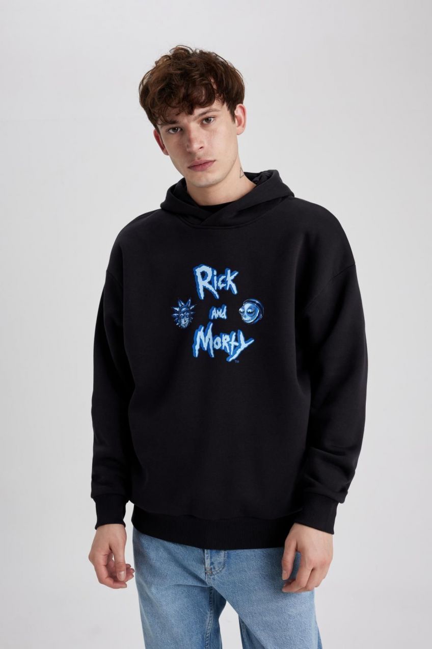 DEFACTO Rick And Morty Oversize Fit Hooded Sweatshirt