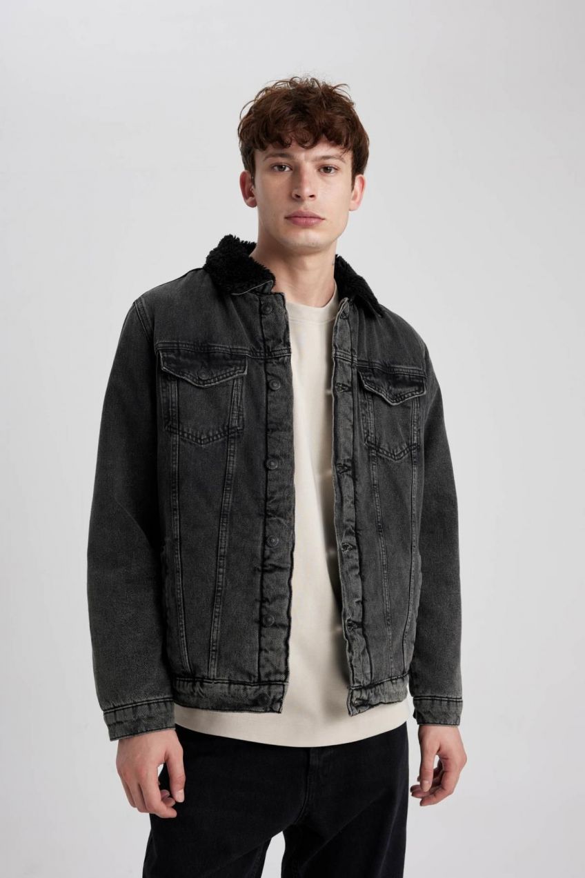 DEFACTO Slim Fit Faux Für Collar Jean Jacket