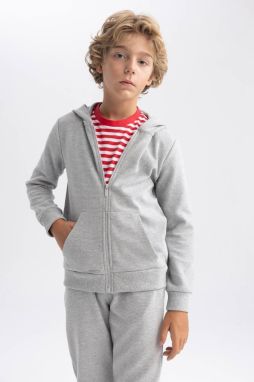DEFACTO Boy's Gray Hooded School Cardigan