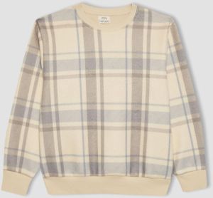 DEFACTO Boy's Crew Neck Patterned Flannel Sweatshirt