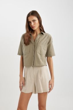 DEFACTO Boxy Fit Linen Blended Short Sleeve Shirt