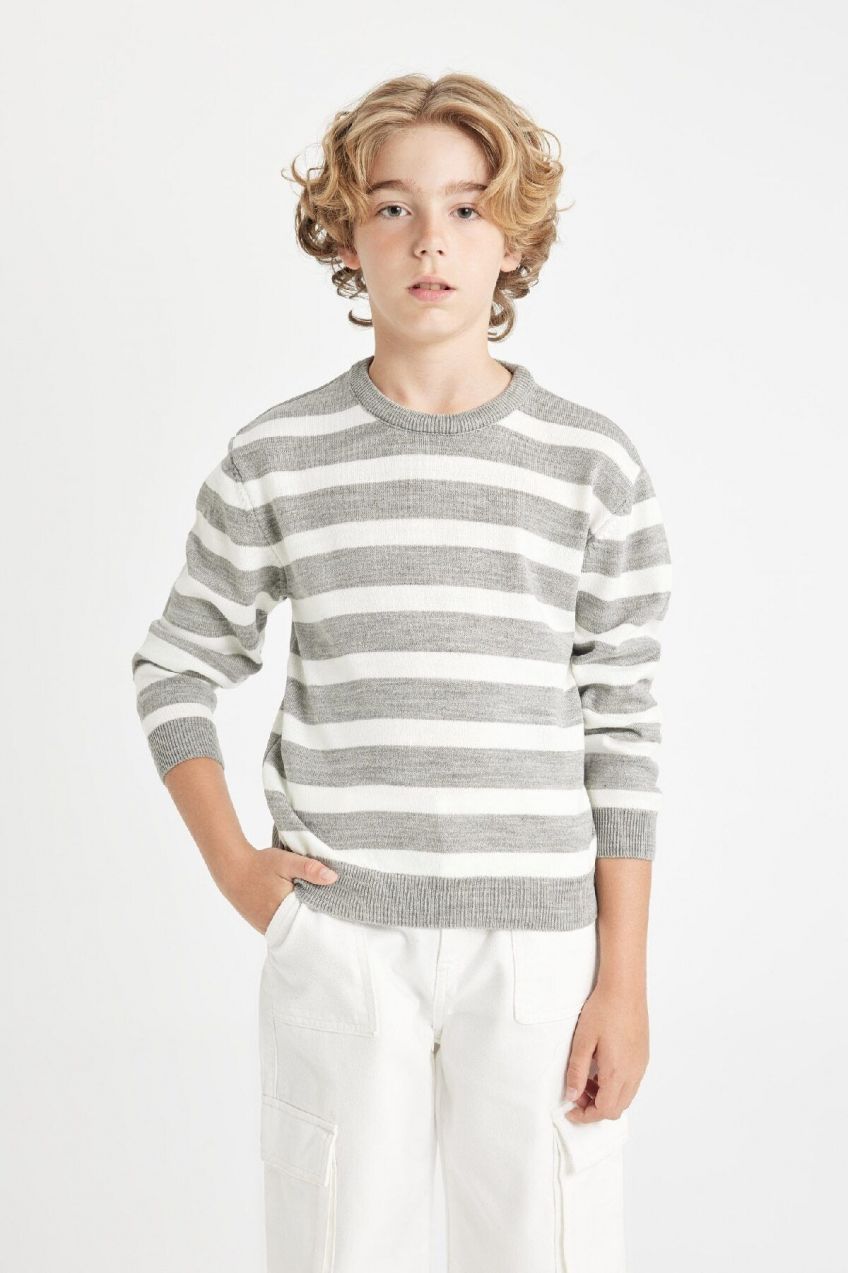DEFACTO Boy's Crew Neck Striped Sweater