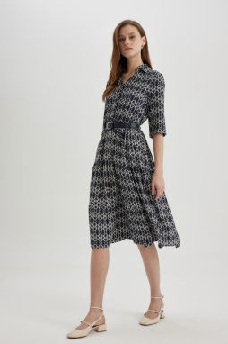 DEFACTO Shirt Collar Patterned Half Sleeve Midi Dress