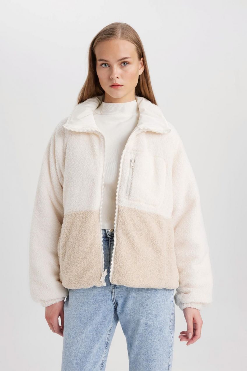 DEFACTO Regular Fit Stand Collar Faux Für Jacket Coat