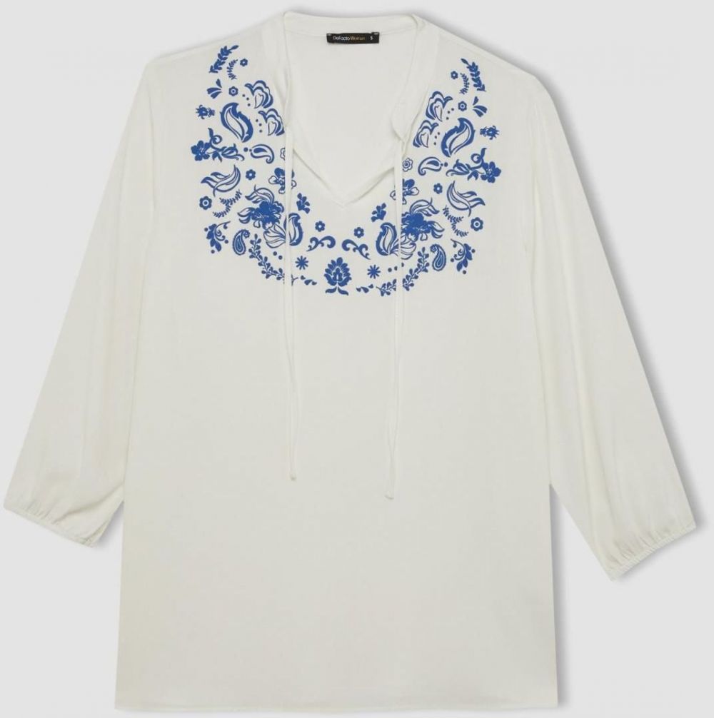 DEFACTO Regular Fit Printed Crinkle Fabric Long Sleeve Blouse