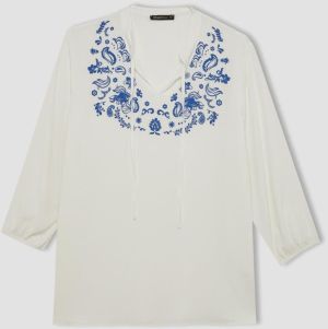 DEFACTO Regular Fit Printed Crinkle Fabric Long Sleeve Blouse