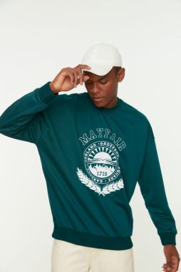 Trendyol Emerald Green Oversize/Wide Cut College Printed Sweatshirt