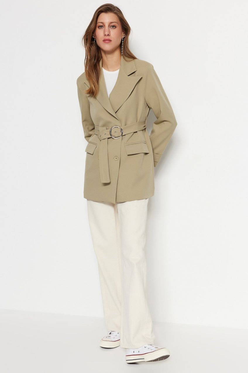 Trendyol Khaki Regular Lined Binding Detailed Woven Blazer Jacket