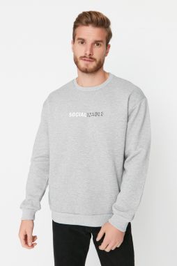 Trendyol Grey Oversize/Wide Cut Slogan Printed Sweatshirt