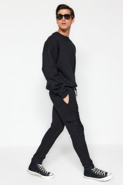 Trendyol Black Regular Cut Technical Zippered Cargo Pocket Sweatpants