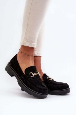 Women's eco suede loafers with gold trim, black Lighas