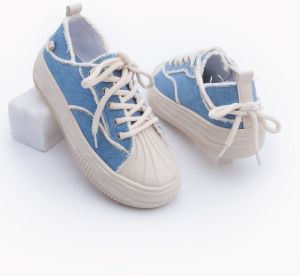 Marjin Women's Thick Sole Linen Fabric Sneaker Sports Shoes Pearl Blue Denim